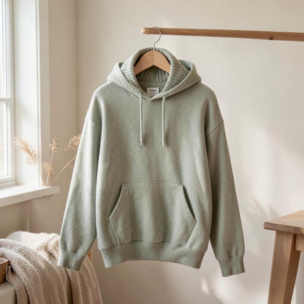 Uld-hoodie strikket i DK-garn