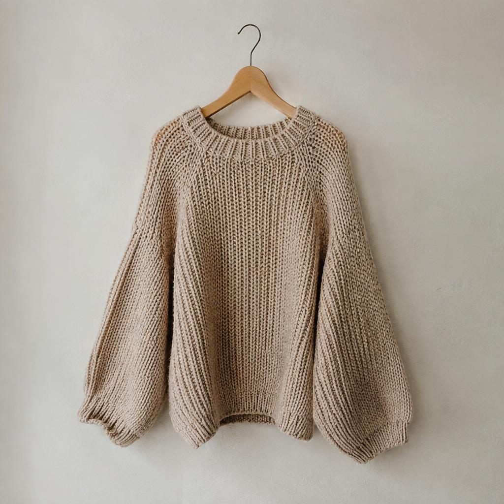 Uldhvid Oversized — strikkeopskrift på sweater i aran (tyk)-garn, raglan