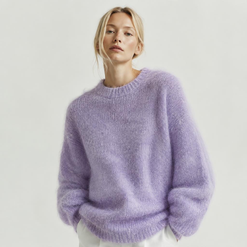 Lyserød Blød Sweater — strikkeopskrift på sweater i sport-garn, raglan