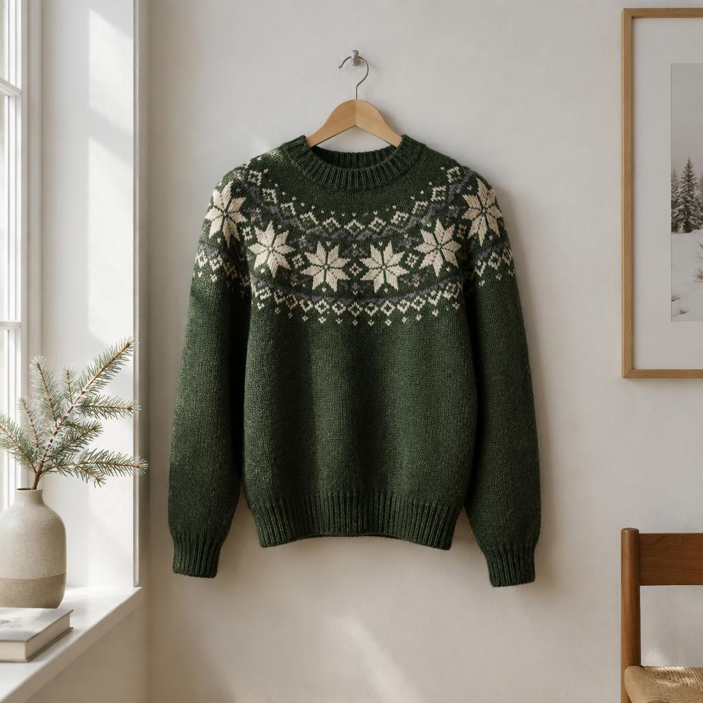Nordstjerne Grøn — strikkeopskrift på sweater i aran (tyk)-garn, raglan