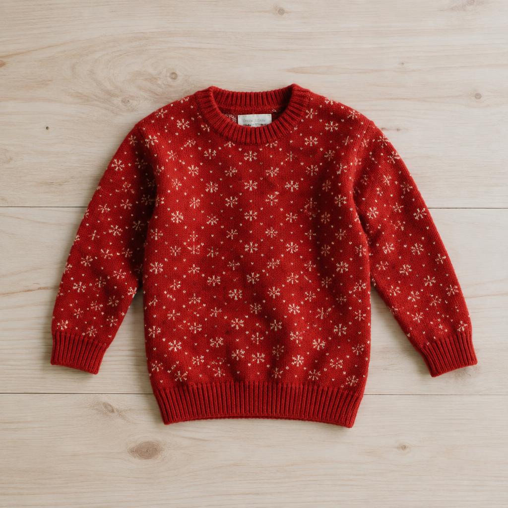 Børnejul Snefnug — strikkeopskrift på sweater i dk-garn, raglan