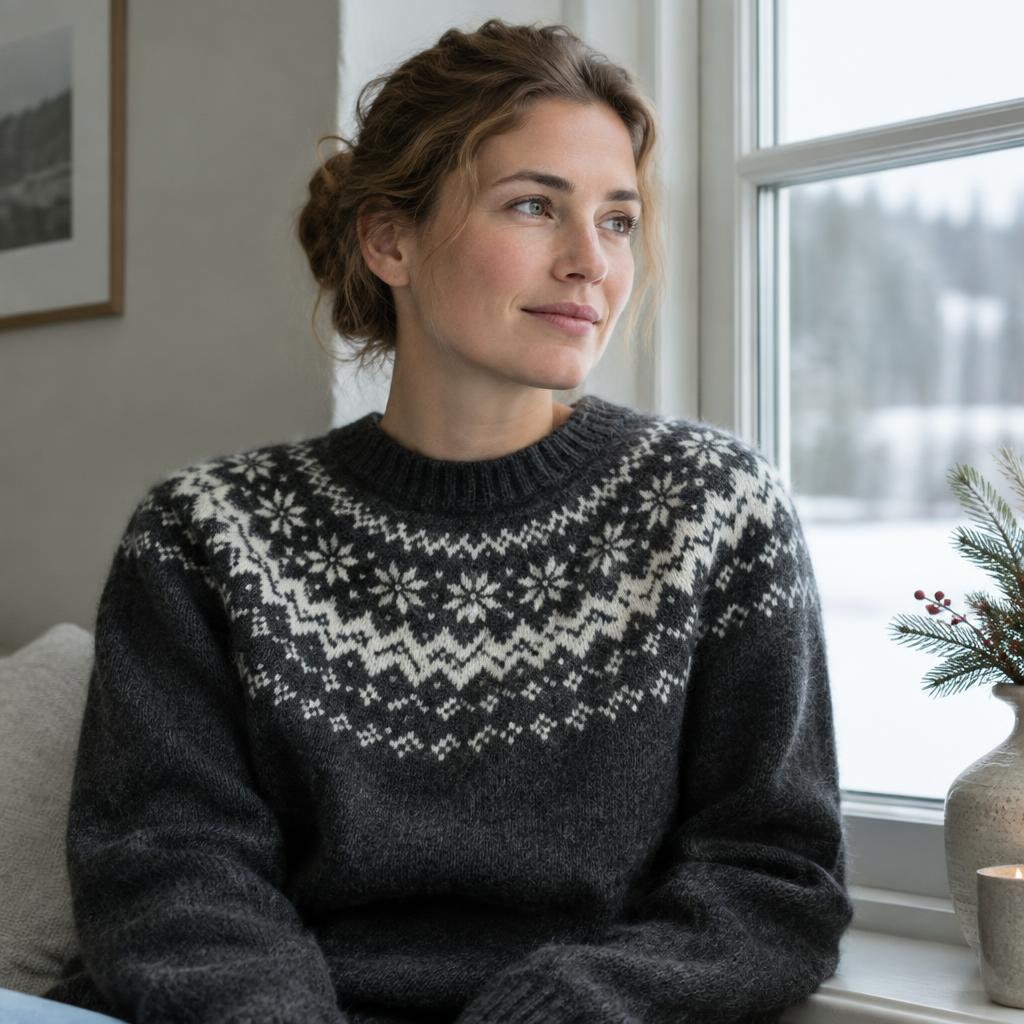 Koksgrå Julestjerne — strikkeopskrift på sweater i sport-garn, raglan