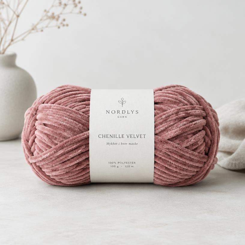 Nordlys Garn Rosa Chenille — chenille · polyester garn i chunky (meget tyk) til strikkeopskrifter