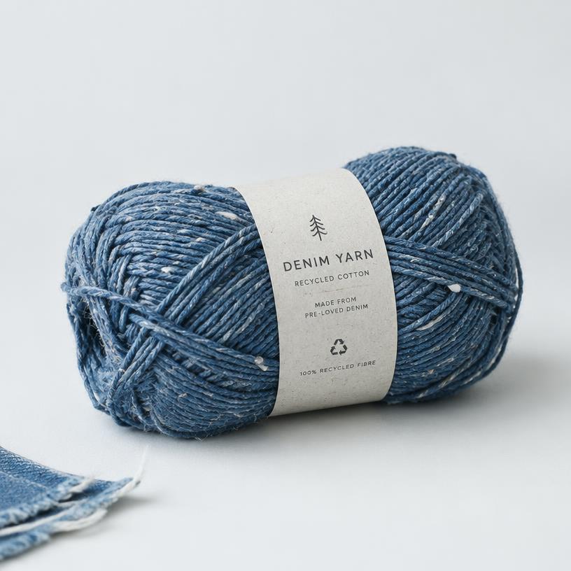 Genbrugsspind Denim Genanvendt — genanvendt bomuld garn i dk til strikkeopskrifter
